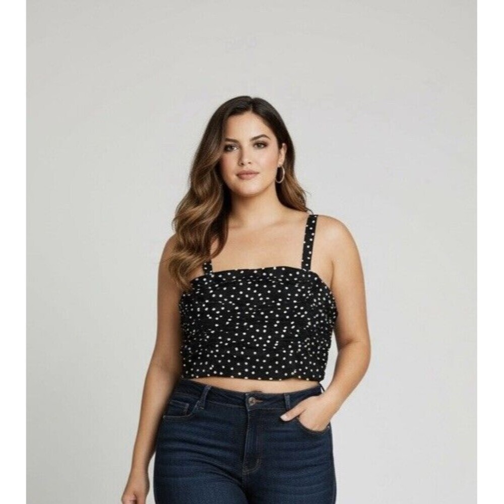 Express Black White Polka Dot Smocked Crop Cami Top XL NWT Adjustable Straps